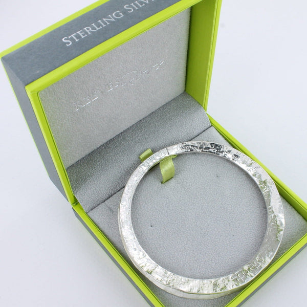 Statement Sterling Silver Textured Shimmer Bangle - Reeves & Reeves