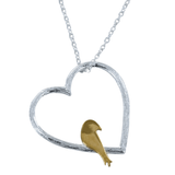Sterling Silver and 18ct Gold plate Bird In Heart Necklace - Reeves & Reeves