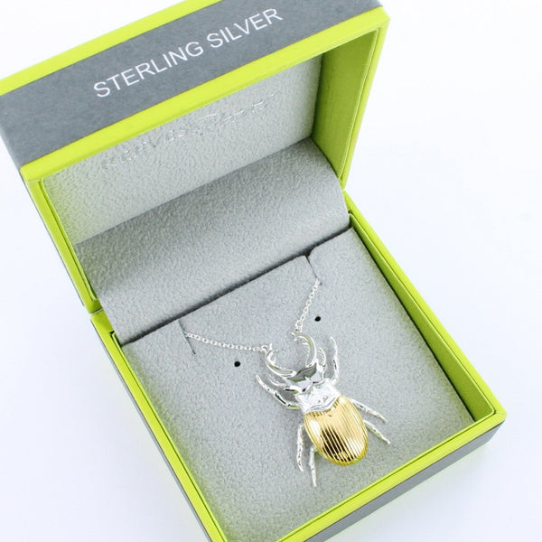 Sterling Silver and 18ct Gold Stag Beetle Necklace - Reeves & Reeves