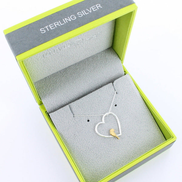 Sterling Silver and 18ct Gold Vermeil Bird In Heart Necklace - Reeves & Reeves