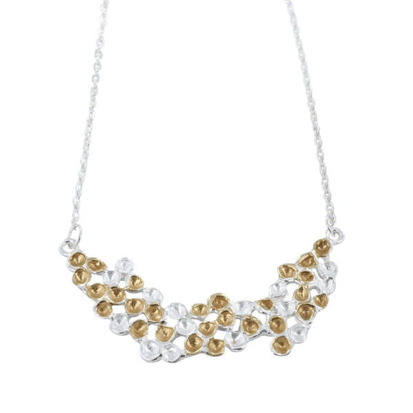 Sterling Silver and 18ct Gold Vermeil Honeycomb Design Necklace - Reeves & Reeves