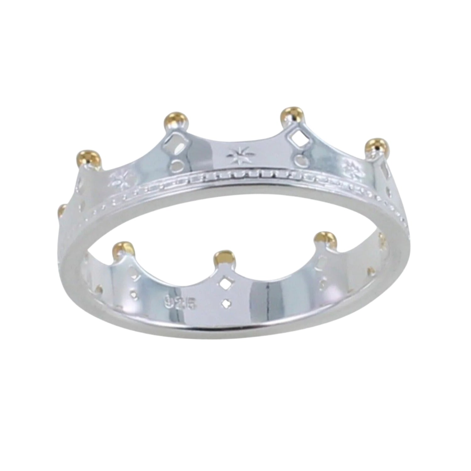 Sterling Silver and Gold Plated Detailed Crown Ring