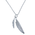Sterling Silver two feather plumage necklace with two silver feathers of differing sizes, hanging together on a sterling silver chain.