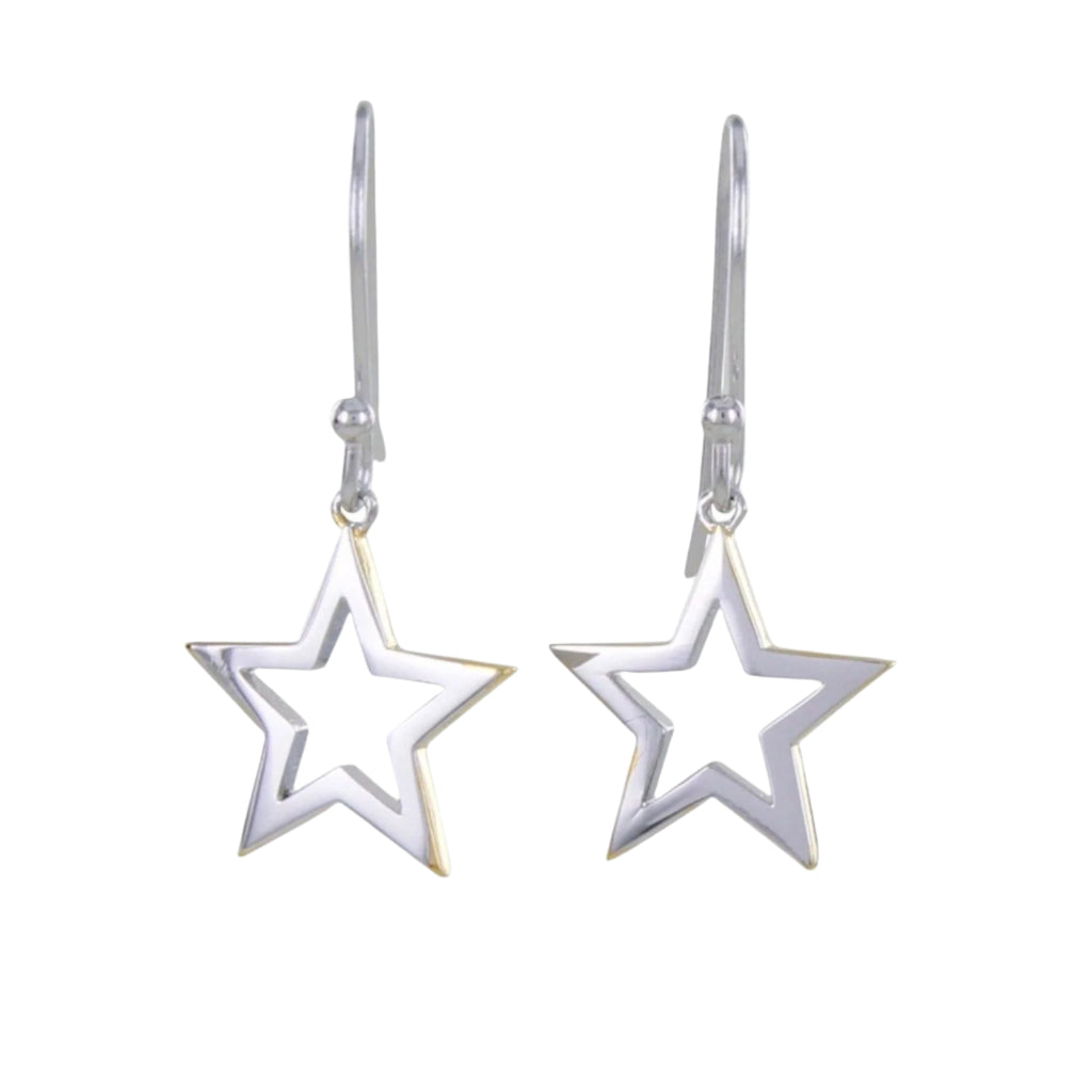 Silver and Gold hook earrings in the shape of stars. 