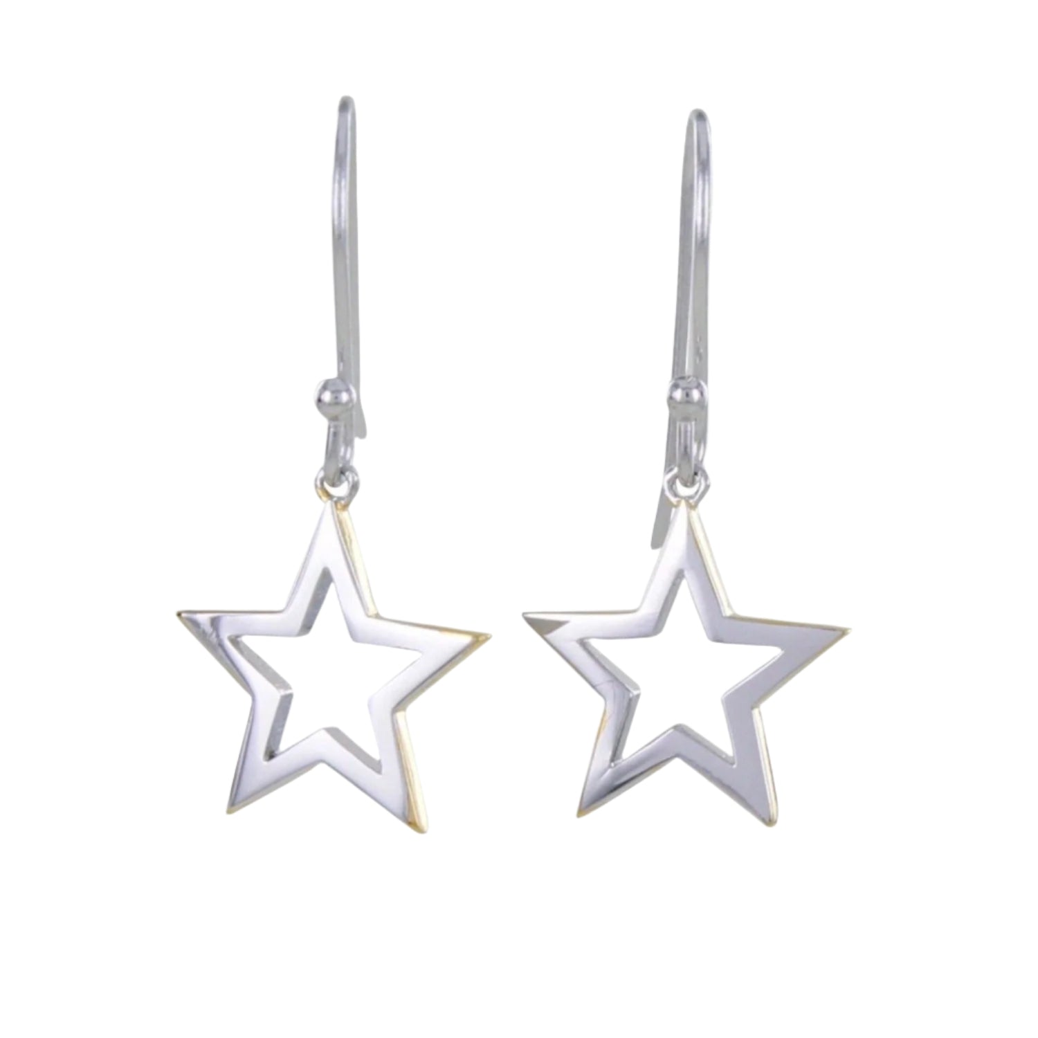 Silver and Gold hook earrings in the shape of stars. 