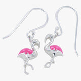Sterling Silver and Pink Enamel Flamingo Drop Earrings - Reeves & Reeves