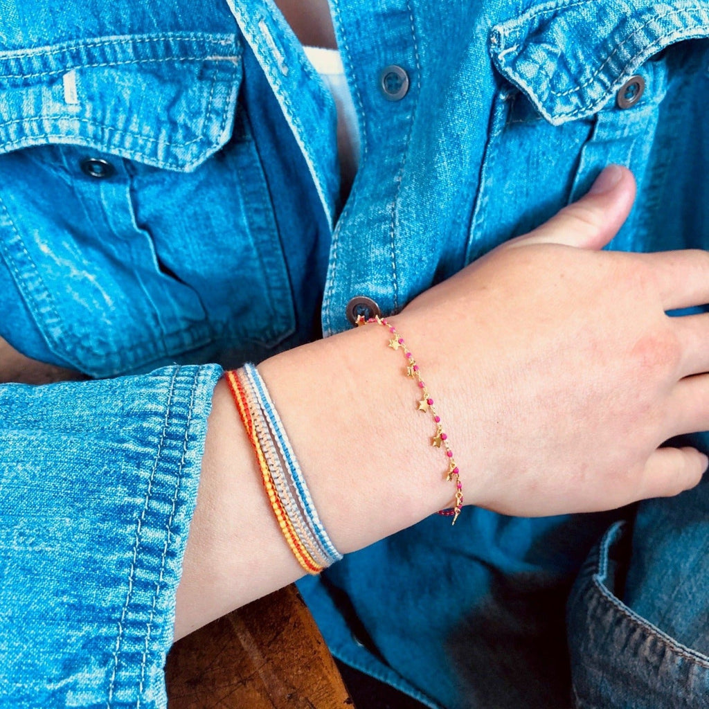 Sterling Silver and Pink Enamel Starry Bracelet - Reeves & Reeves