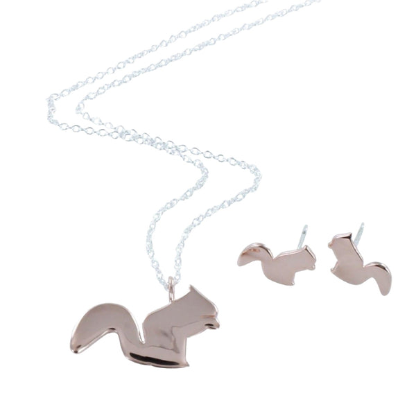 Sterling Silver and Rose Gold Plated Squirrel Necklace