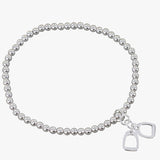 Sterling Silver Beaded Bracelet with Double Stirrup Charm - Reeves & Reeves