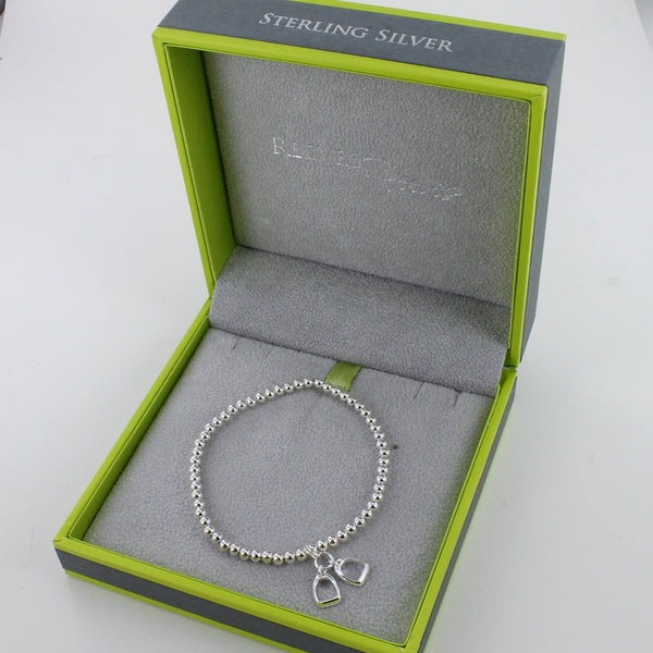 Sterling Silver Beaded Bracelet with Double Stirrup Charm - Reeves & Reeves