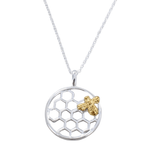 Sterling Silver Bee and Honeycomb Necklace - Reeves & Reeves