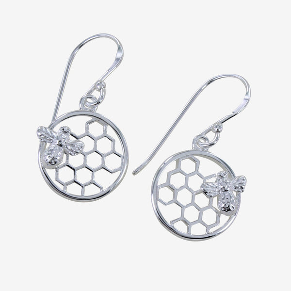 Sterling Silver Bee & Honeycomb Earrings - Reeves & Reeves