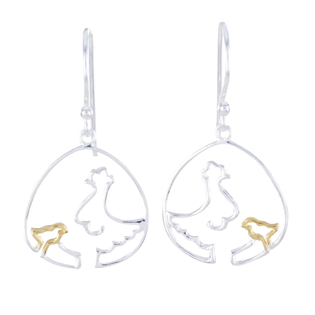 Sterling Silver Chicken and Chick Earrings - Reeves & Reeves