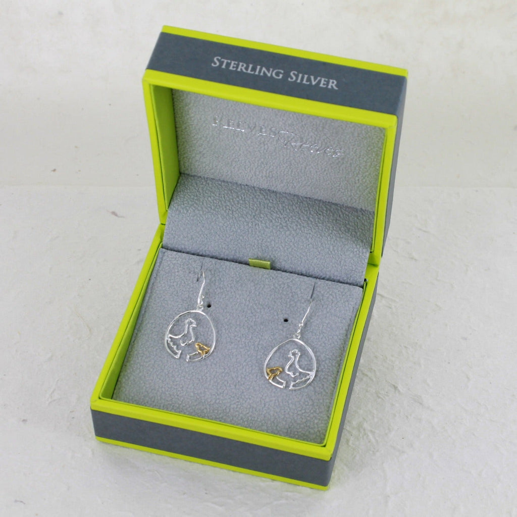 Sterling Silver Chicken and Chick Earrings - Reeves & Reeves