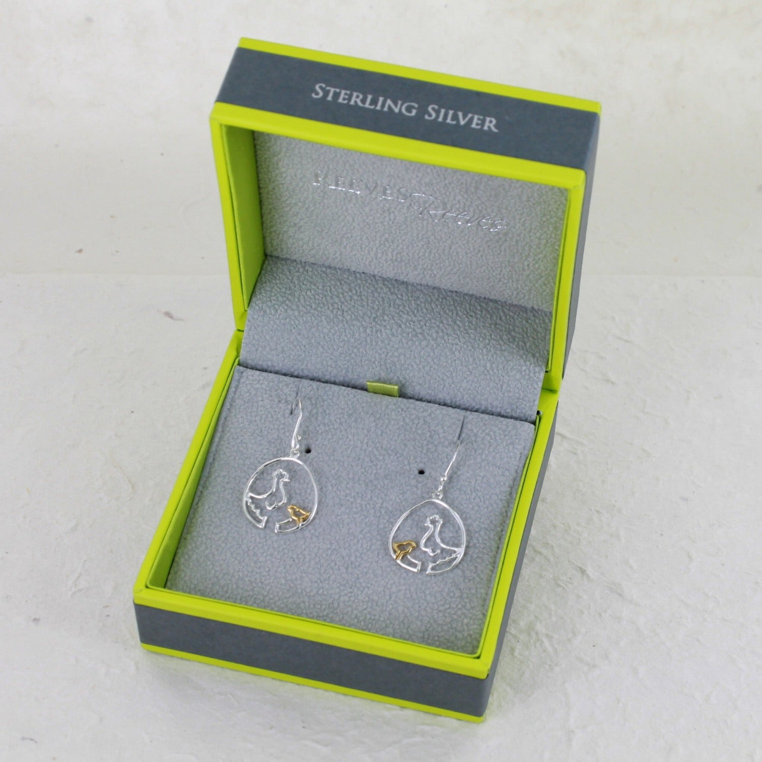 Sterling Silver Chicken and Chick Earrings - Reeves & Reeves