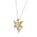 A sterling silver Daffodil Necklace with a daffodil pendant featuring 18ct gold vermeil accents, displayed on a white background.