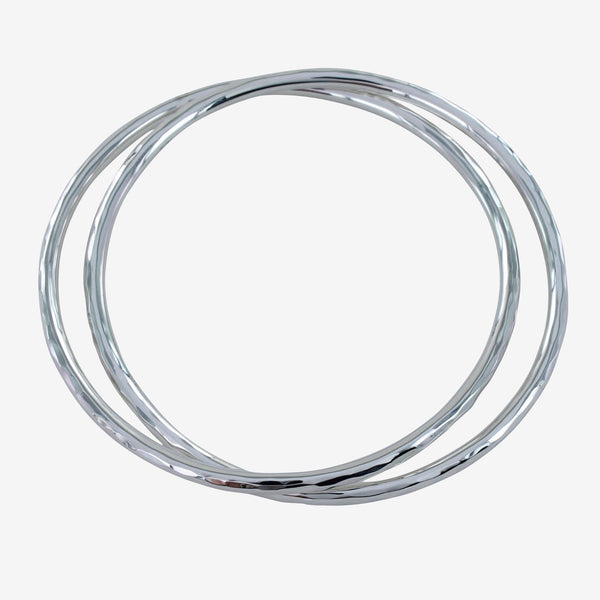 Sterling Silver Double Hammered Bangle - Reeves & Reeves
