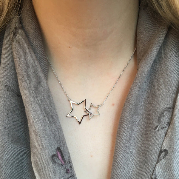 Sterling Silver Duo Star Necklace - Reeves & Reeves