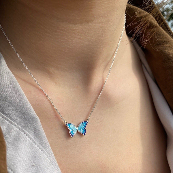 Sterling Silver Enamel Butterfly Necklace - Reeves & Reeves