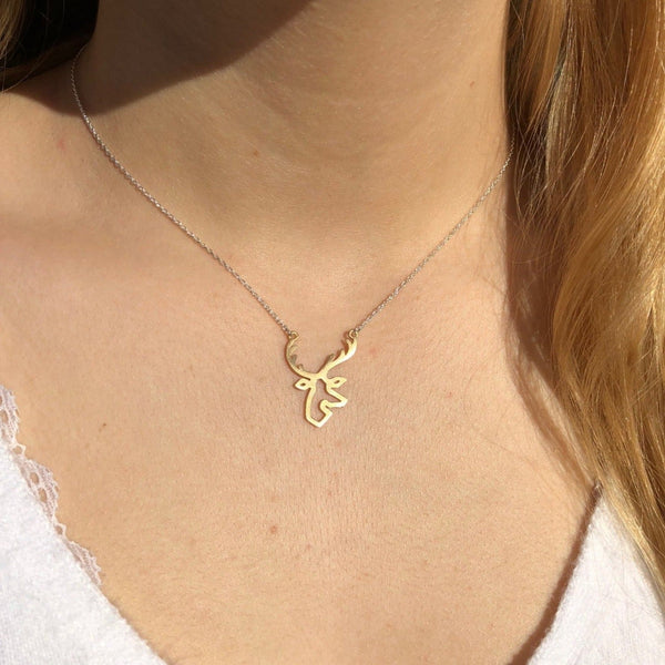 Sterling Silver Golden Stag Silhouette Necklace - Reeves & Reeves