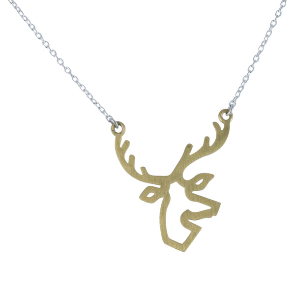 Sterling Silver Golden Stag Silhouette Necklace - Reeves & Reeves