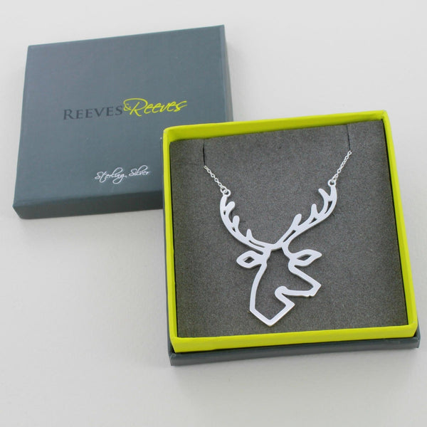 Sterling Silver Large Stag Necklace - Reeves & Reeves