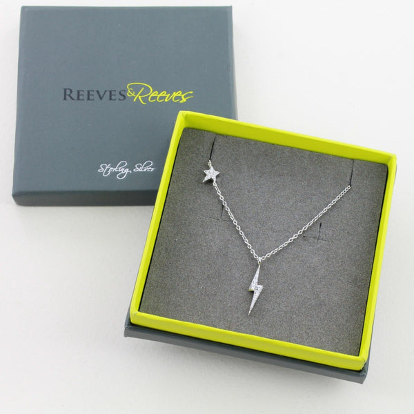 Sterling Silver Lightning and Star Pavé Necklace - Reeves & Reeves