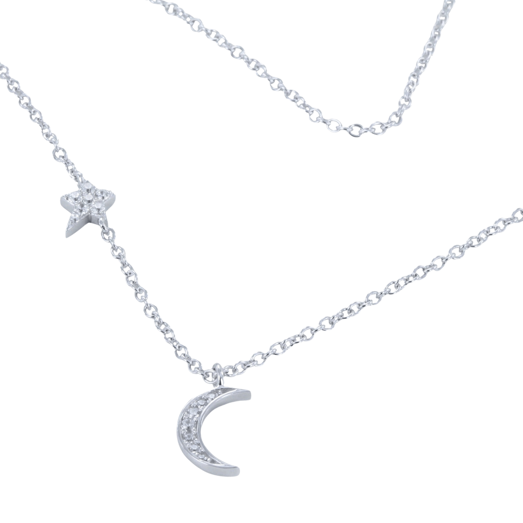 Sterling Silver Moon and Star CZ Necklace - Reeves & Reeves
