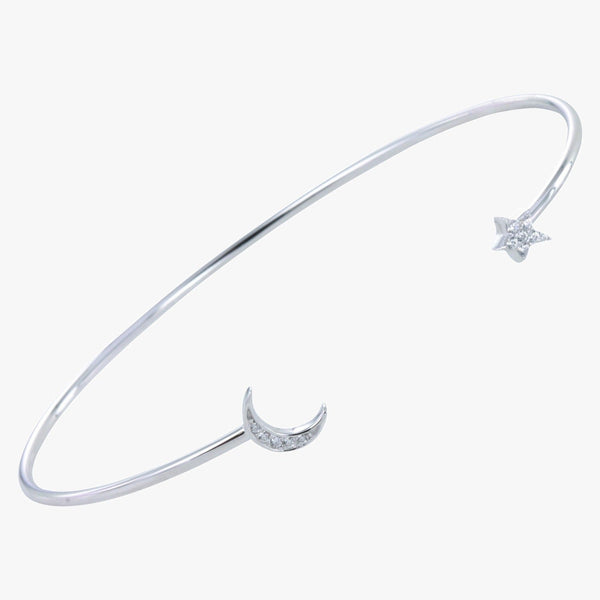 Sterling Silver Moon and Star Pavé Cuff Bracelet - Reeves & Reeves