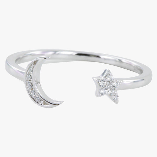 Sterling Silver Moon and Star Pavé Ring - Reeves & Reeves