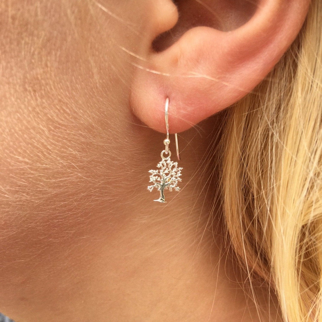Sterling Silver Nut Tree Drop Earrings - Reeves & Reeves