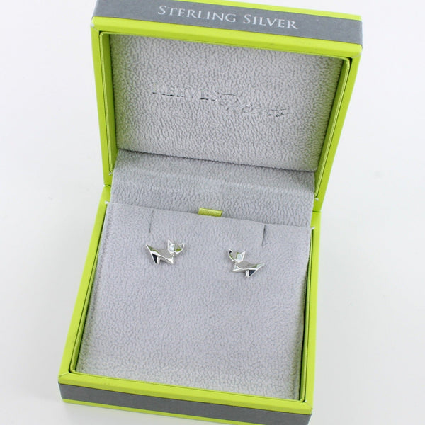 Sterling Silver Origami Cat Stud Earrings - Reeves & Reeves