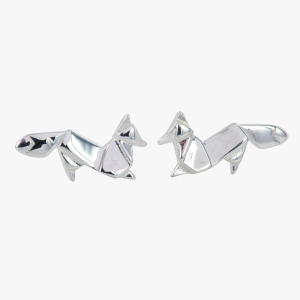 Sterling Silver Origami Fox Stud Earrings - Reeves & Reeves