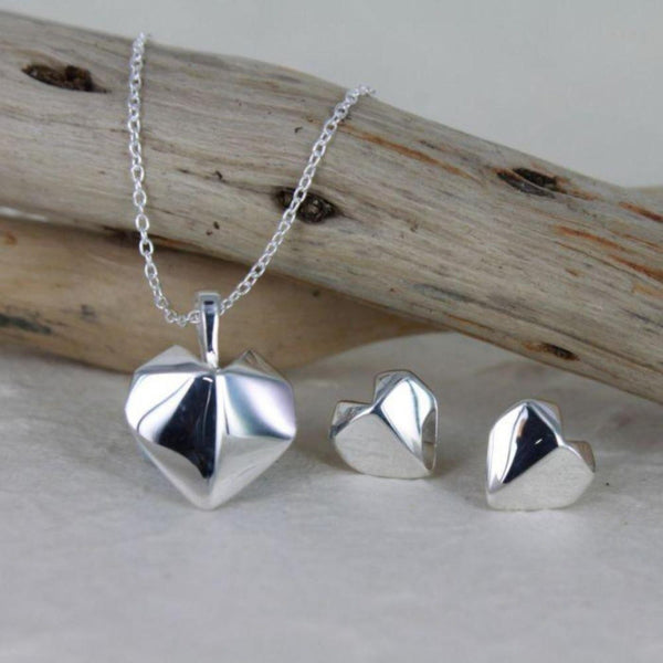 Sterling Silver Origami Heart Design Necklace - Reeves & Reeves