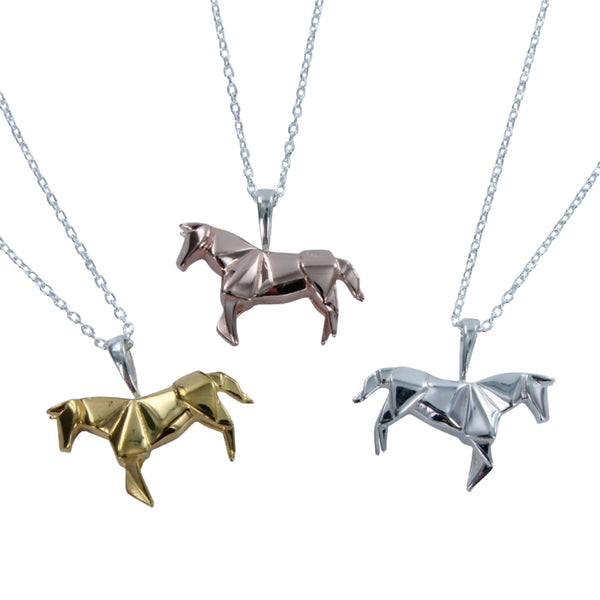Sterling Silver Origami Horse Necklace - Reeves & Reeves