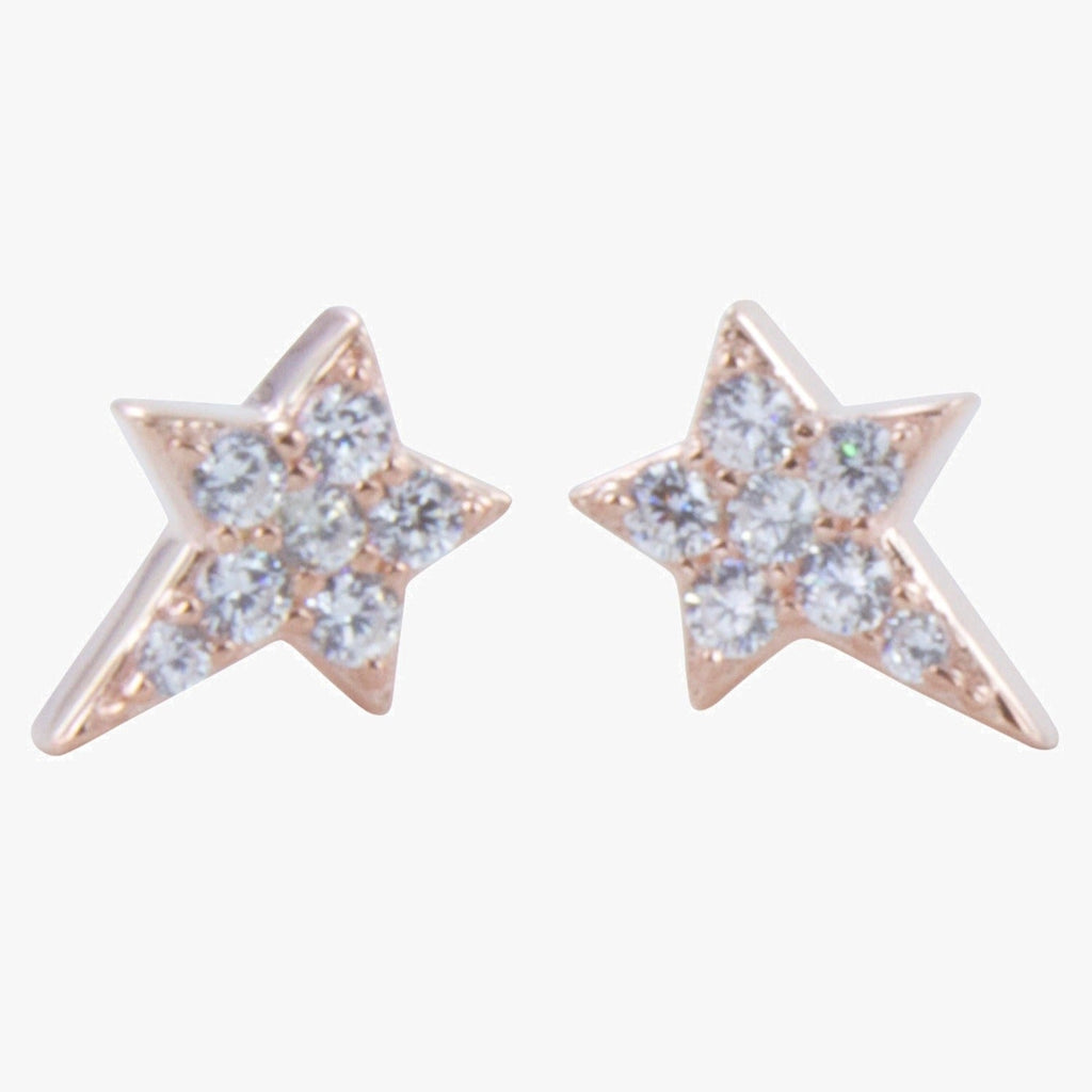 A pair of star studs in silver with 18ct rose gold plating and filled with cubic zirconia stones.