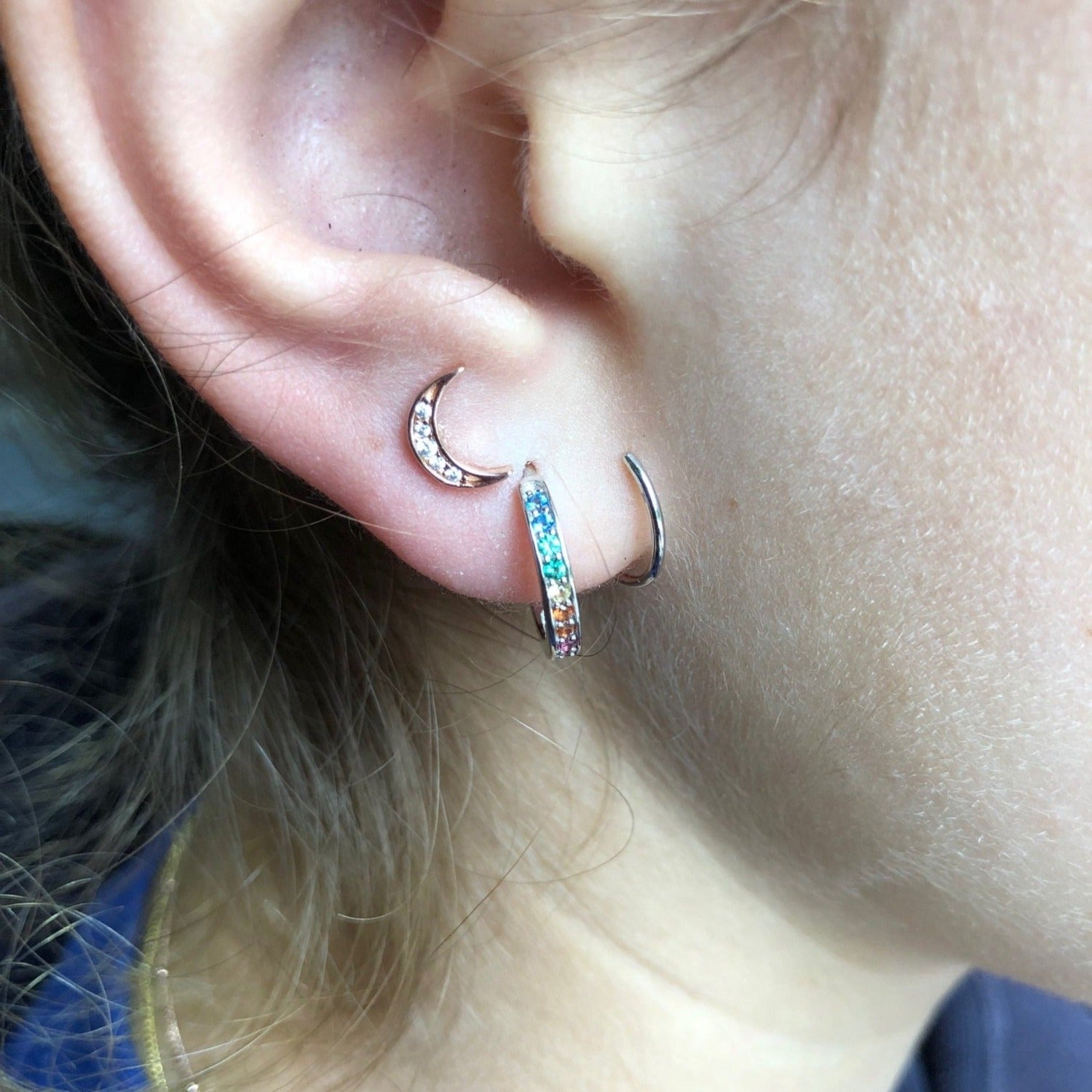 Sterling Silver Rainbow Pavé Curl Stud - Reeves & Reeves