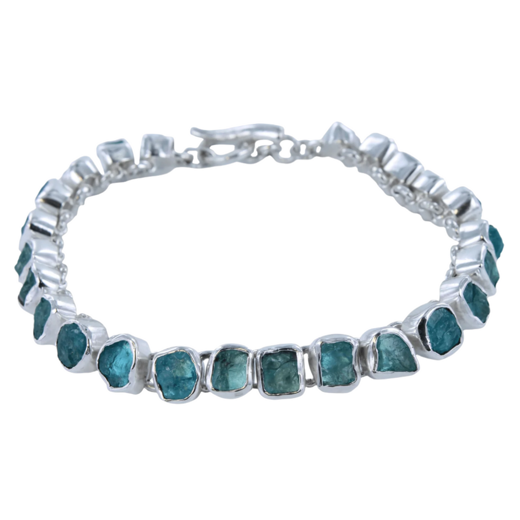 Sterling Silver Rough Apatite Stone Bracelet - Reeves & Reeves