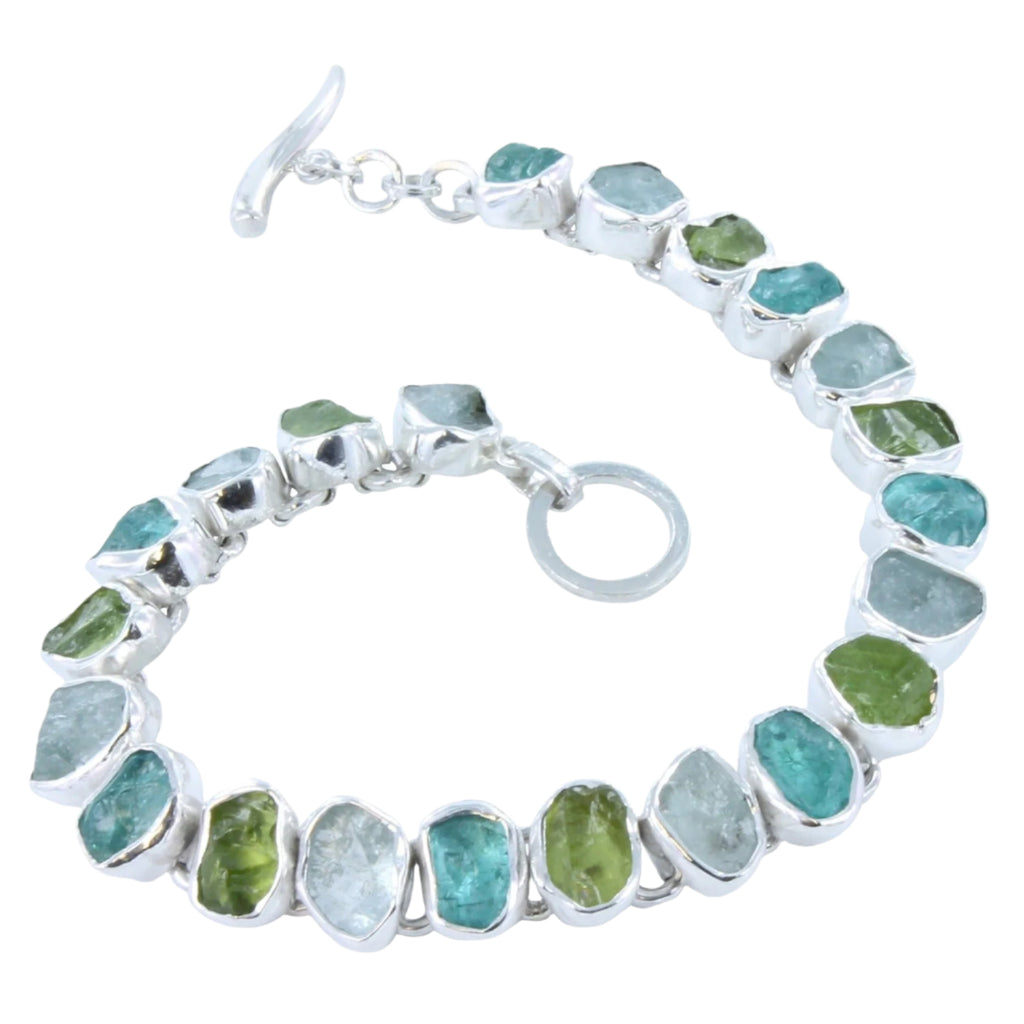 Sterling Silver Rough Green Stones Bracelet - Reeves & Reeves