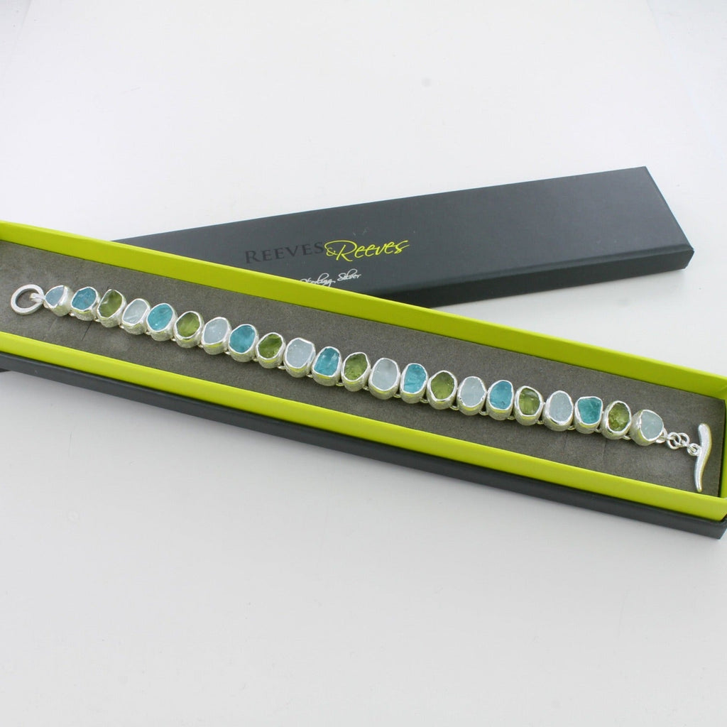 Sterling Silver Rough Green Stones Bracelet - Reeves & Reeves