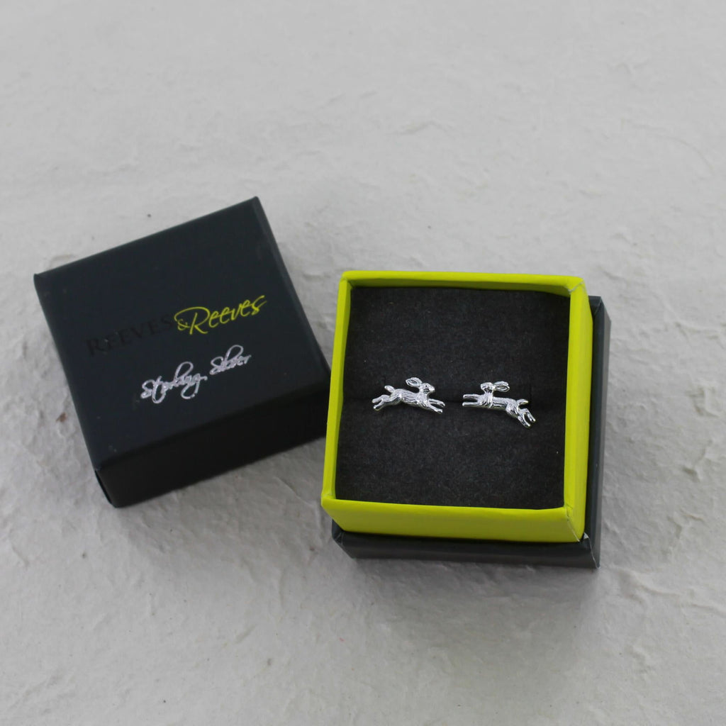 Sterling Silver Running Hare Stud Earrings - Reeves & Reeves