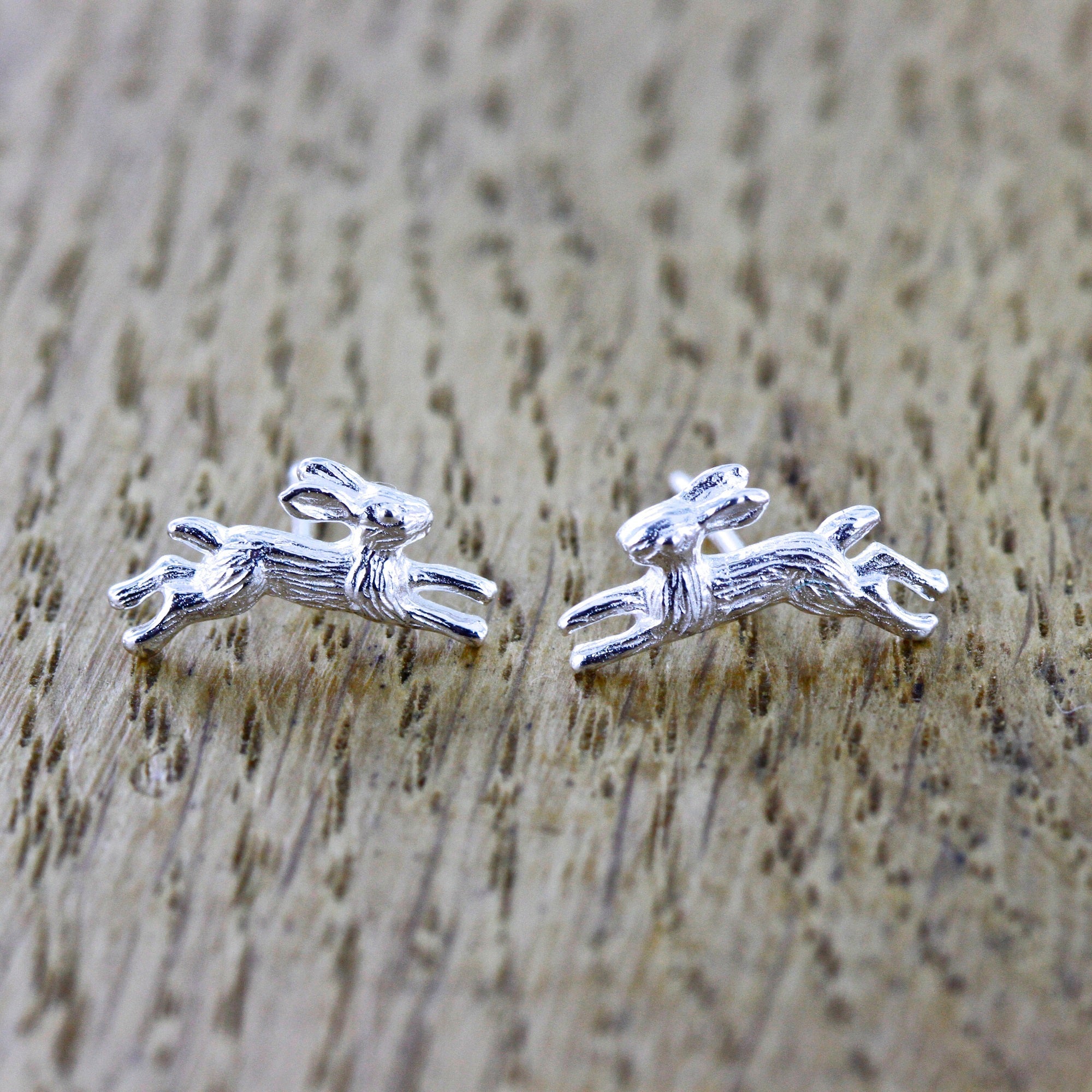 Sterling Silver Running Hare Stud Earrings - Reeves & Reeves