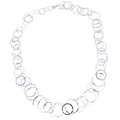 Sterling Silver Necklace made up of lots of intertwined circles of varying sizes and finished with an adjustable feature and a lobster clasp.