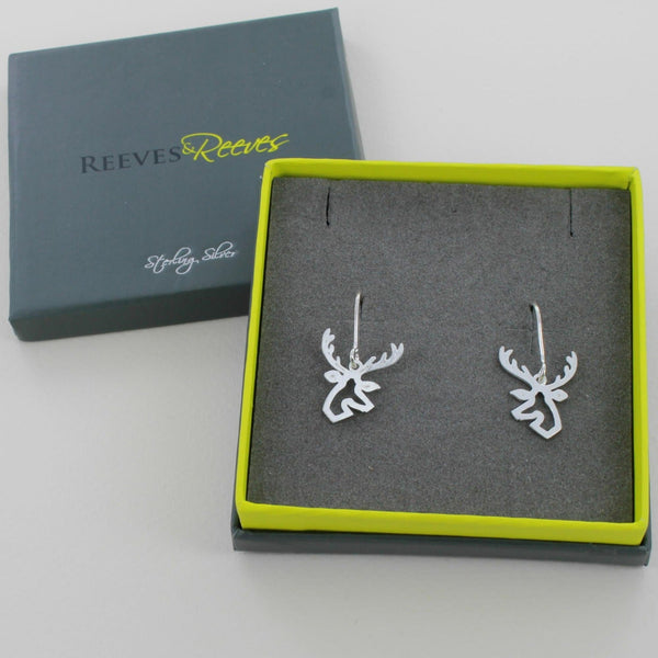 Sterling Silver Stag Head Earrings - Reeves & Reeves