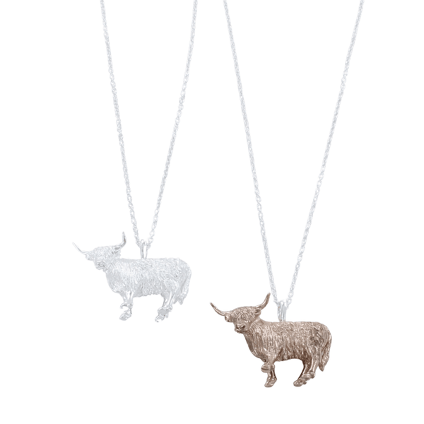 Sterling Silver Standing Highland Cow Necklace - Reeves & Reeves