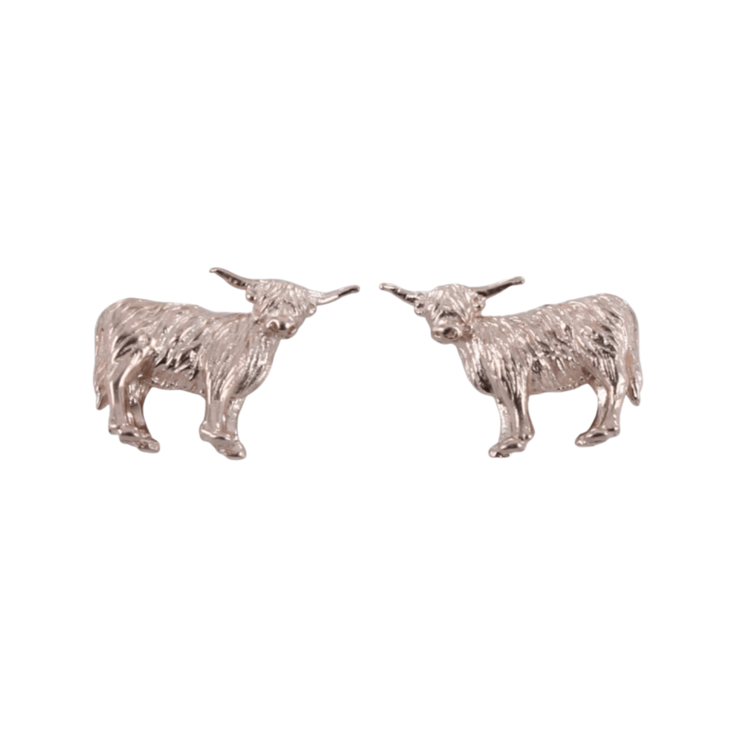 A pair of Highland Cow stud earrings, in sterling silver with 18ct rose gold plating.