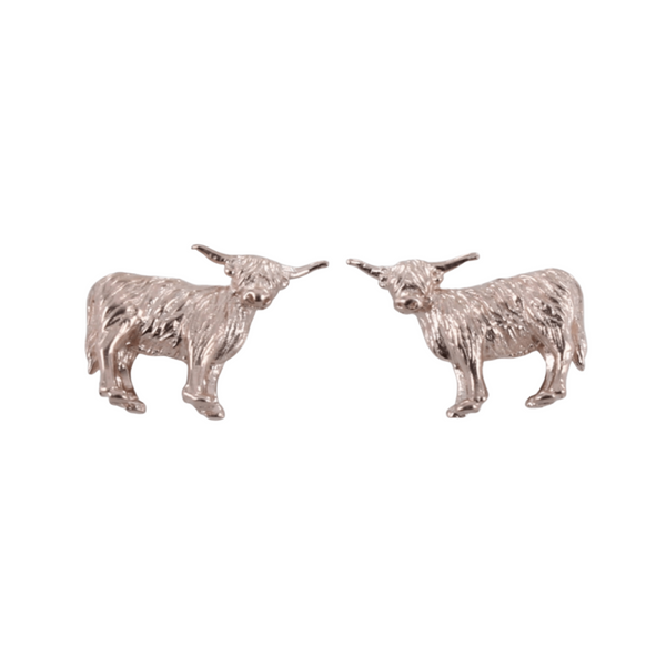 Sterling Silver Standing Highland Cow Stud Earrings - Reeves & Reeves