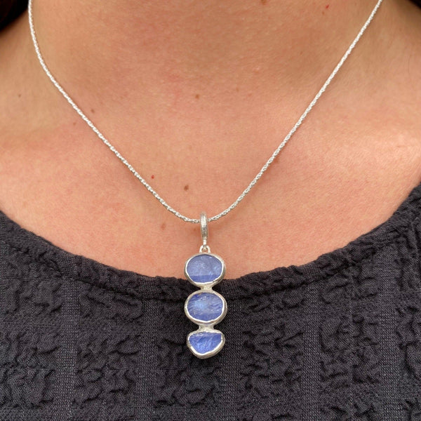 Sterling Silver Tanzanite Three Stone Necklace - Reeves & Reeves