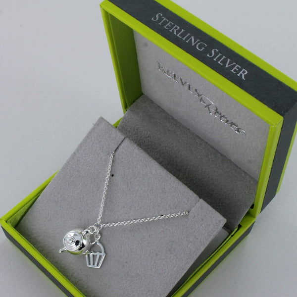 Sterling Silver Tea and Cake Charm Necklace - Reeves & Reeves