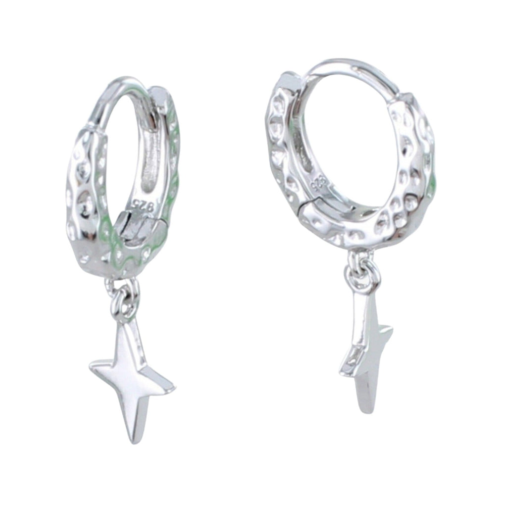 Textured Hoop and Star Sterling Silver Earrings - Reeves & Reeves